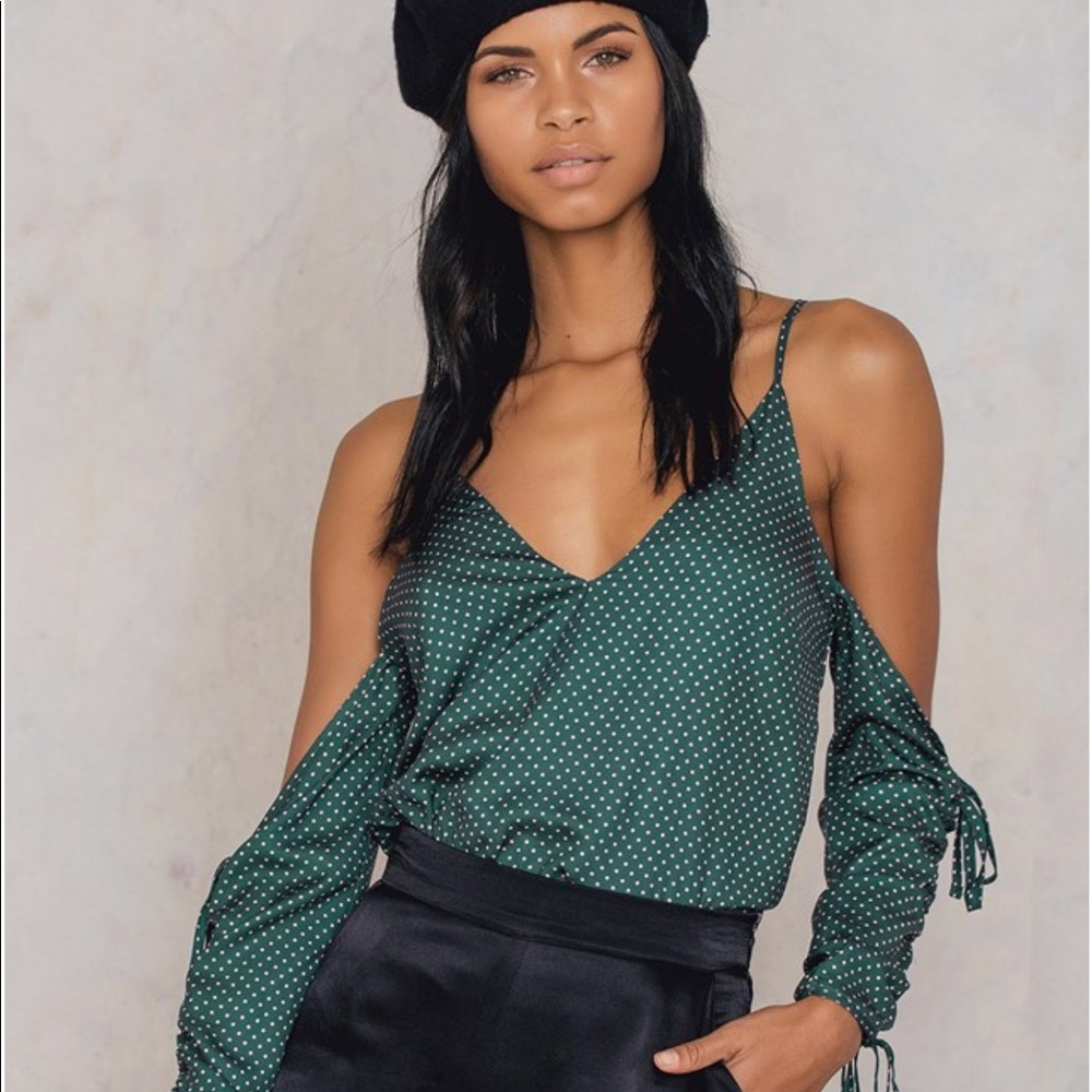 Emerald green polka dot top